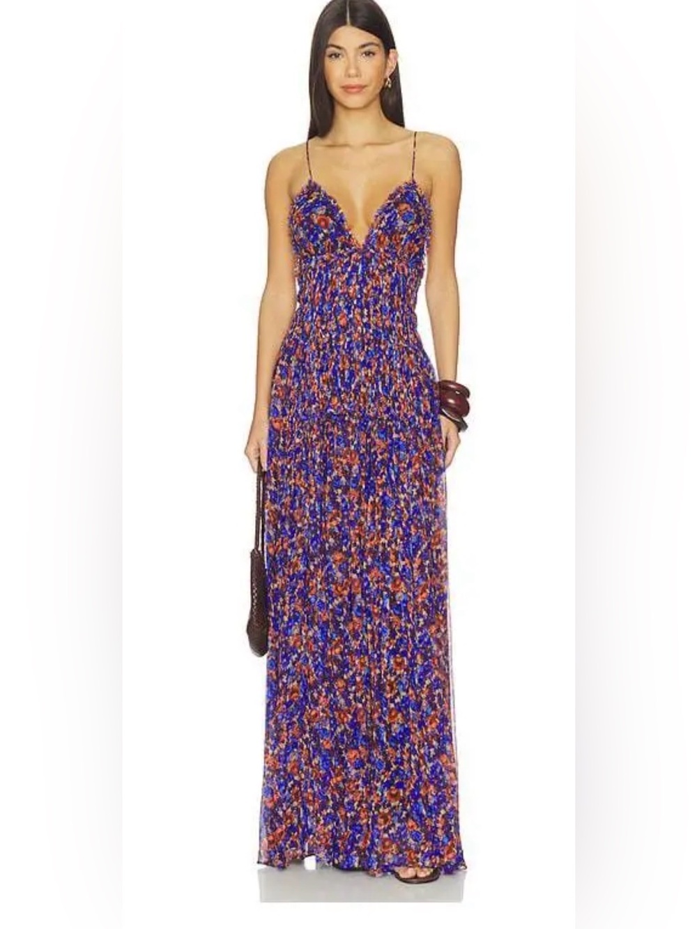 Ulla Johnson Blue and Orange Floral Maxi Dress